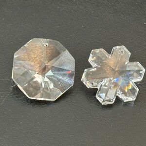 Two Glass Crystal Faceted Vintage Pendants Beautiful Snowflake & Octagon